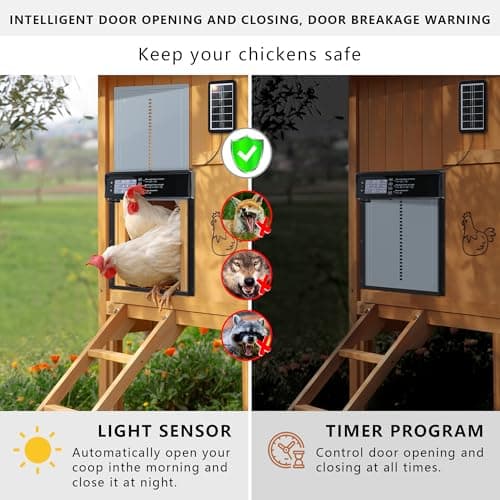 Automatic Chicken Coop Door Solar Powered, LCD Screen Electric Chicken Coop Door with Timer & Light Sensor, 4 Modes Solar Chicken Coop Door, Anti-Pinch & Door Pry Warning Coop Door with Remote Control view 5
