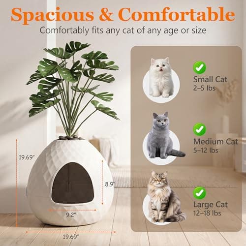 Hidden Cat Litter Box, Hidden Litter Box with Faux Plant & Pebbles, Easy to Assemble and Clean, Suitable for Living Room, Bedroom, Corner, Easy Clean, Indoor view 2