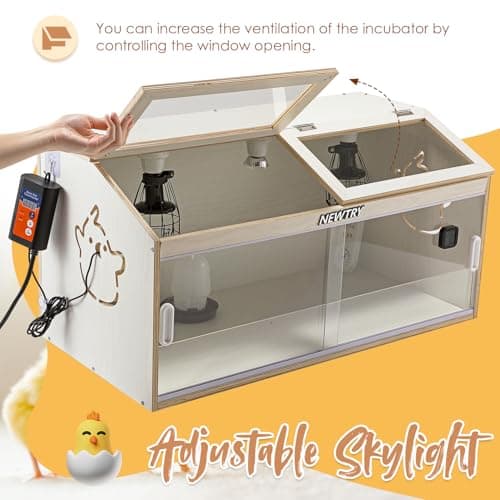 NEWTRY Chicken Brooder Box 32” Intelligent Sliding-Door Chick Brooder with 3 Heating Lamp, 1 Temp Controller, 2 Types of Thermometer Brooder Box up to 35 chicks Quail Birds view 3