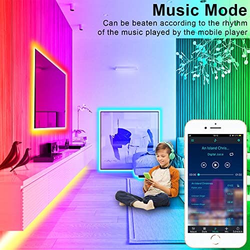 APSPOW LED Strip Lights - 65.6FT Music Sync Color Changing with Remote, Bluetooth, 5050 LED Strip Lights for Bedroom, Home Party and Decoration view 5