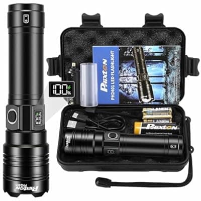 PHIXTON Rechargeable Flashlights 100000 High Lumens Long Range 3280 FT, Super Bright USB C LED Flashlight Long Lasting 15 Hours, Powerful Multifunctional Strong Flash Lights, for Camping