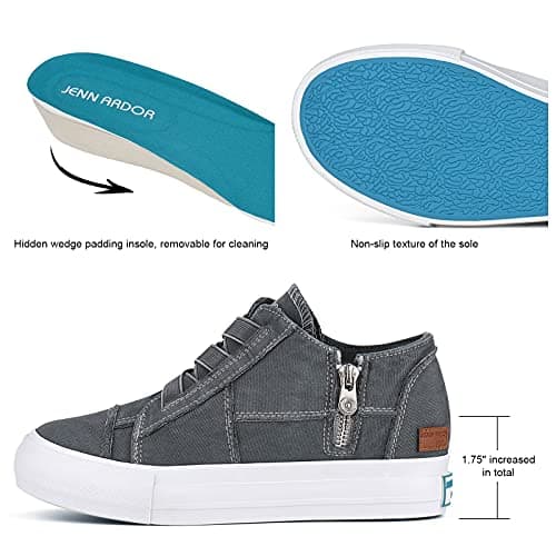 JENN ARDOR Wedge Sneakers for Women Fashion Canvas Shoes Casual Platform Hidden Heel Womens Slip On Sneaker Non Slip Side Zipper view 5