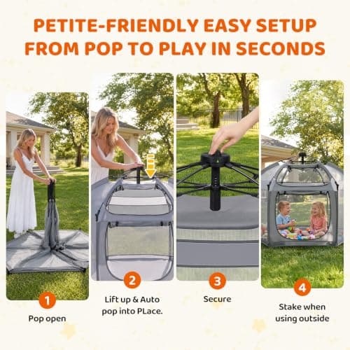 Dripex Baby Playpen, Portable Pop Up Playpen with Canopy, Beach Tent Grey | Petite-Friendly Easy Setup,Auto Anti-Pinch Lock,Zippered Access Window,Bug-Free Outdoor Play,Quick Buckle Folding Storage view 2