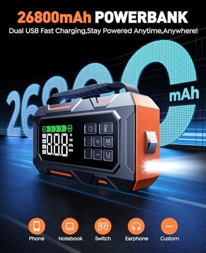 TREKURE 16-in-1 8000A Car Battery Jump Starter with Air Compressor 160PSI, Jump Starter Jump Box (All Gas 12L Diesel) with Portable Jumper Cables, Auto-Shutoff Tire Inflator, Gloves, Tow Rope view 4