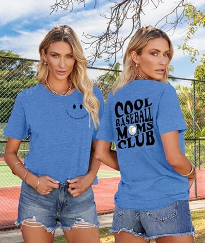 PICKID Baseball Mom Shirt Women Cool Baseball Moms Club T Shirt Graphic Baseball Mom Gift Tee Game Day Baseball Tops view 4