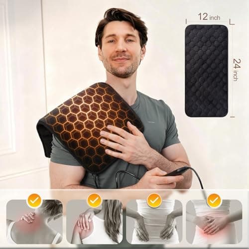 UTK 30s Fast Heating Pad, 3X Deeper Pain Relief Far Infrared Heating Pad for Back & Cramps, 8 Heat Setting, 4H Auto Off, FSA-HSA Eligible, Adjustable Strap, Machine Washable,Mothers Gifts 12" x 24" view 5