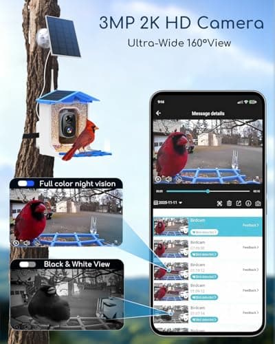 Smart Bird Feeder with Camera Solar Powered for Outdoors, AI Bird Species Identification, 2K HD Video Live Stream Bird House with Cam, Instant Arrival Alerts, Ideal Gifts for Bird Lovers view 3