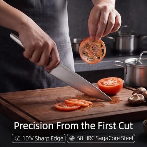 KnifeSaga Kitchen Knife Set with Block, 13-Piece Sharp Stainless Steel Set | High-Carbon Stainless Steel | Sharp Blades for Easy Prep | Comfortable Grip | Magnetic Side for Quick Access view 5
