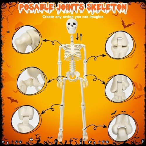 Halloween Decorations Outdoor 36 Inch Realistic Posable Skeleton With Dog | 3ft Full Body Posable Skeleton Plastic Bones Movable Joints Halloween Party Yard Haunted House Props Indoor Decor view 6