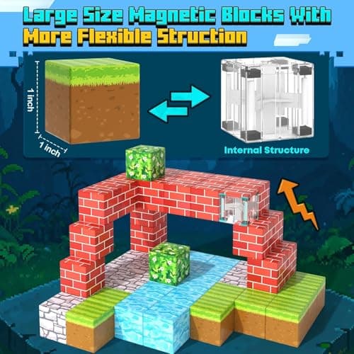 100PCS Large Magnetic Blocks 1 inch Magnets Building Craft, STEM Sensory Toys for Boys Girls 3+, STEM Educational Construction Toys for Kids 3-5 5-7 6-8, Classroom Learning Building Mine Magnet World view 5