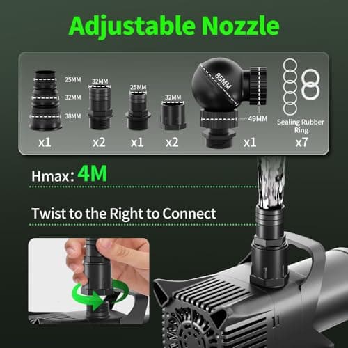 1321 GPH Submersible Water Pump, 100W Pond Pump with Adjustable Water Outlet Water Fountain Pump, Aquarium Water Pump with 13.1FT Lift Height for Pond Waterfall Fish Tank Hydroponic Pond Pumps view 3