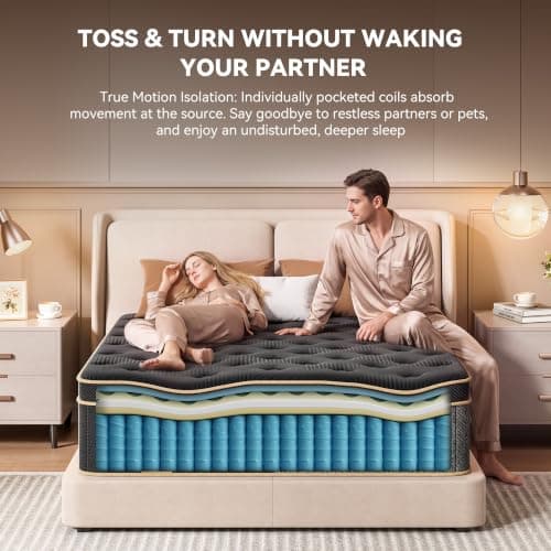 King Size Mattress, 12 Inch Hybrid King Mattress with Pocket Springs | Cooling Gel Memory Foam & Pressure Relief, Support Foam for Spine Alignment & Motion Isolation, Edge Support, Medium Firm view 3