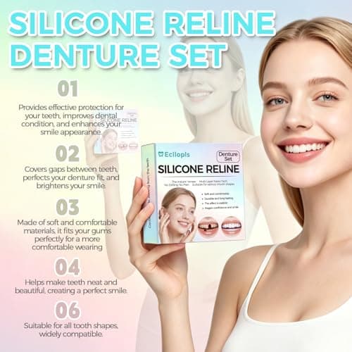 Temporary Dentures Kit Upper & Lower, Moldable Silicone False Teeth Veneers | Compact structure, easy to store and carry, great for travel, events and on-the-go beauty styling。 view 3