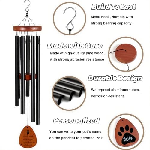 GDuolaPaws Personalized Pet Memorial Wind Chime, 26" Dog Memorial Gift for Loss of Dog, 3-Pieces Dog Passing Away Gift Package with Sympathy Card & Bracelet view 4