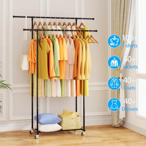 ecobedding Garment Rack with Wheels, Portable Clothing Rack for Bedroom, Closet, and Laundry Room view 4