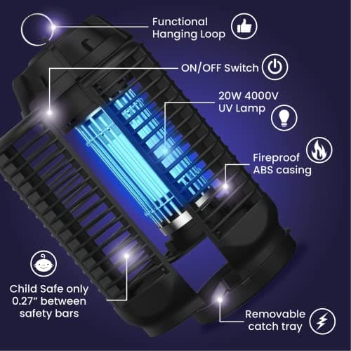 LiBa Bug Zapper Outdoor 4000V 20W, IPX4 waterproof Insect Killer for Yard | 4000V grid, 20W brightness, IPX4 waterproof, switch control, outdoor bug zapper for backyard patio view 2