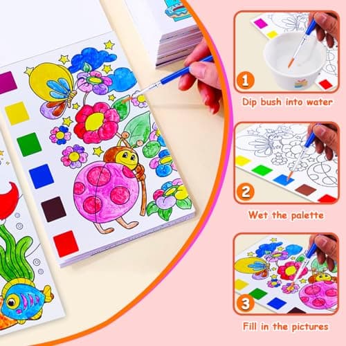 JUNQIU 4Pack Paint with Water Books for Kids, Watercolor Painting Coloring Books for Toddlers, Magic Paint Set for Kids, Art Craft Kits Easter Basket Stuffers For Girls Boys view 2