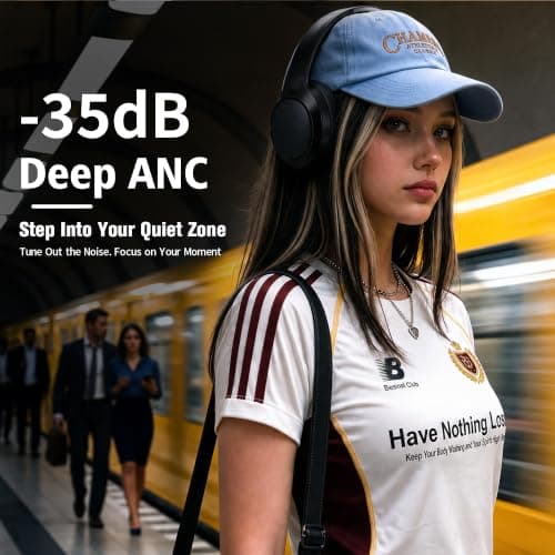 Bluetooth 6.0 Noise Cancelling Headphones - Over Ear Headphones with -35dB ANC, 100H Playtime, Transparency Mode, Low Latency Game Mode, AUX, Type-C, for Daily, Gaming view 3
