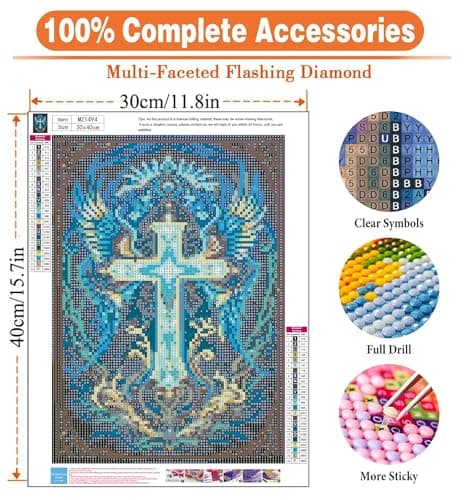 igoodom Cross Diamond Art Kits for Adults, Religion Diamond Painting Kit, Full Drill Round Diamond Art Kits, DIY Gem Art and Crafts for Home Wall Decor Gift 12x16inch view 4