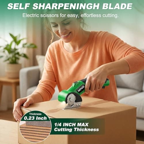 Cardboard Cutter, Rechargeable Cordless Electric Scissors, Upgrade 4V Electric Box Cutter with 2 Blades, Safety Lock & LED Light, Powerful Cutting for Cardboard Box, Plastic, Leather, Fabric view 2