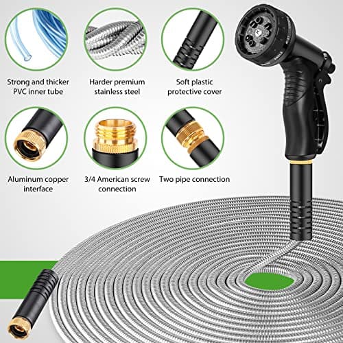 Rcfunkid Garden Hose 100FT No-Kink Metal Hose With 10 Function Nozzle Tough view 2