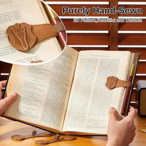 2 Pcs Leather Magnetic Bookmarks for Men,Vintage Sword and Dragon Pattern, PU Leather Bookmark, Gift Box Included view 4