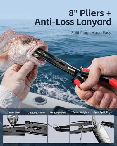 Fishing Tools Kit, 7pc Fishing Pliers Kit with Fillet Knife, Split Ring Pliers, Braid Scissors, Fish Gripper, Ruler, Sharpener & Lanyard, Saltwater & Freshwater Fishing Gear & Fishing Gifts for Men view 3