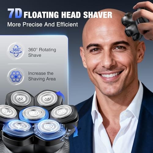 7D Head Shavers for Bald Men - 2026 New Dual Speed Electric Shaver, Bald Head Shaver with Magnetic Shaver Head IPX6 Waterproof Wet/Dry Use Shaving Balding Clipper LED Display Cordless Head Razor Gray view 2