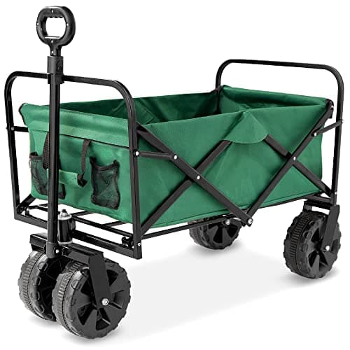 Best Choice Products 36in Collapsible Folding Utility Wagon, Multipurpose Indoor Outdoor Mobile Cart for Garden, Beach, Park, Shopping w/ 360-Degree Wheels, Adjustable Handle, 150lb Capacity - Green view 1
