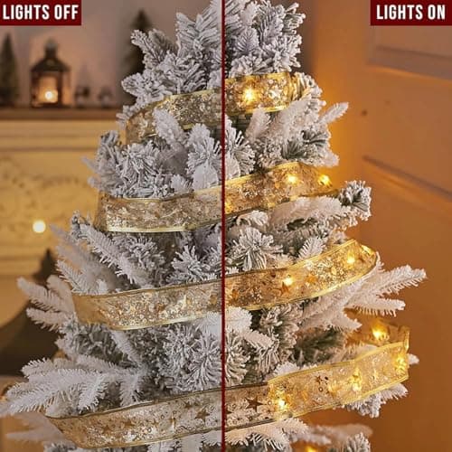 YUNGSUN Gold Christmas Tree Decorations Ribbon Lights, 64ft 200 LED String Lights, Battery-Powered Copper Wire Ribbon Lights for Holiday Party Weddings Indoor Christmas Tree Decorations view 5