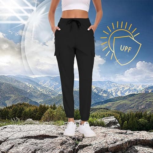 Hiking Pants Women UPF 50+ Cargo Quick Dry Water Resistant Elastic Waist 4 Pockets Lightweight Travel Work Casual Running view 3