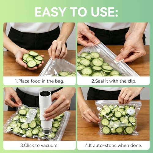 Ozvulop Smart Vacuum Sealer for Food with LED Display (Vacuum Sealer Machine + 30 Reusable Bags), 80kPa Strong Suction Handheld Vacuum Sealer Machine Portable Seal Meal Saver for Meal Prep(White) view 6
