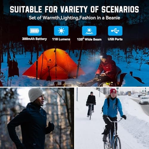 FFIPBGE Valentines Day Gifts for Him, Beanie Hats with Light, USB Rechargeable LED Hand Free Headlamp, Birthday Gifts for Men, Women, and Teens, Ideal for Camping, Hiking, 2 Pack, Grey view 5