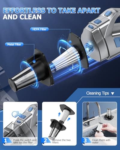 BQYPOWER Handheld Vacuum Cordless, 16000PA Strong Suction Hand Held Vacuum Cordless Rechargeable with Multiple Accessories, Portable Car Vacuum Cleaner High Power for Car Home Office view 6