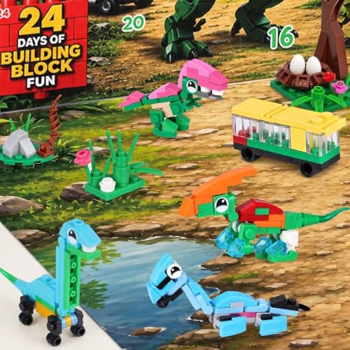 Dinosaur Advent Calendar 2026 for Kids, 24 Day Building Block Countdown Set | Create a Prehistoric Dinosaur World: 2 Ways to Play - 24 Builds or 1 Large Dinosaur, Play Map, Great Gift for Christmas Party view 3