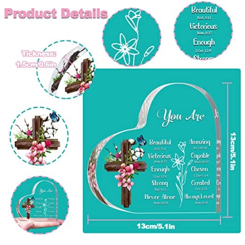 JUNQIU Christian Gifts for Women, Inspirational Gifts for Women Religious, Bible Verse and Encouragement Spiritual Gifts, Gifts for Woman, Mom, Friend, Sister-Acrylic Hearts Plaques view 5
