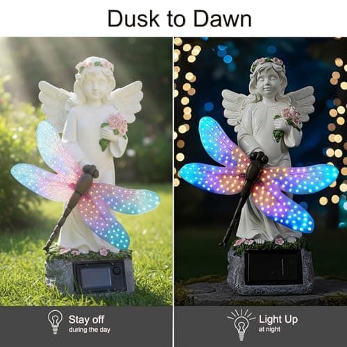Starryfill Solar Angel Garden Statue with Color Changing Dragonfly Lights - 12 Inch Hand-Painted Resin Figurine, Auto Dusk-to-Dawn Waterproof Outdoor Decor for Patio, Yard, Lawn, Memorial Mother Gift view 6