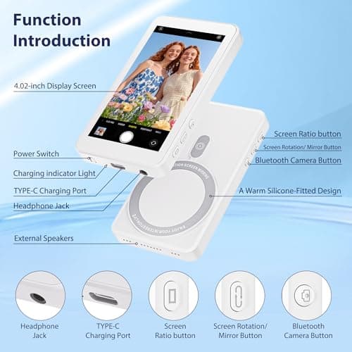 Vlog Selfie Monitor Screen for iPhone 17 Series & Android,Built-in Speaker,Wireless & Wired Magnetic 4K/1080P Phone Back Camera Monitor with Remote Control for Live Stream TikTok (White) view 6