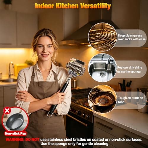 Professional 3-in-1 Grill Brush and Scraper with Safety Second Sweep Sponges - 18" Detachable Long Handle BBQ Cleaner for Heavy Duty Grime - Ideal Father's Day Grilling Gift for Men (Black) view 6