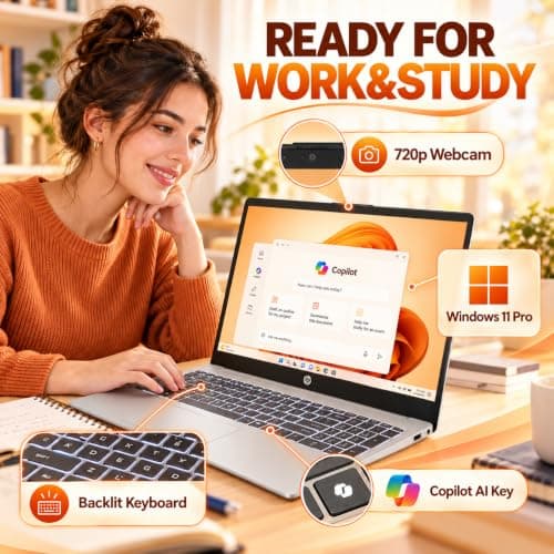 HP 15.6" FHD Touchscreen Laptop, AMD Ryzen 5 7530U, 32GB RAM, 1TB SSD | Backlit Keyboard with Numeric Keypad, Fast Charge, Windows 11 Pro, Lightweight Business Laptop for Home Work & Study view 6