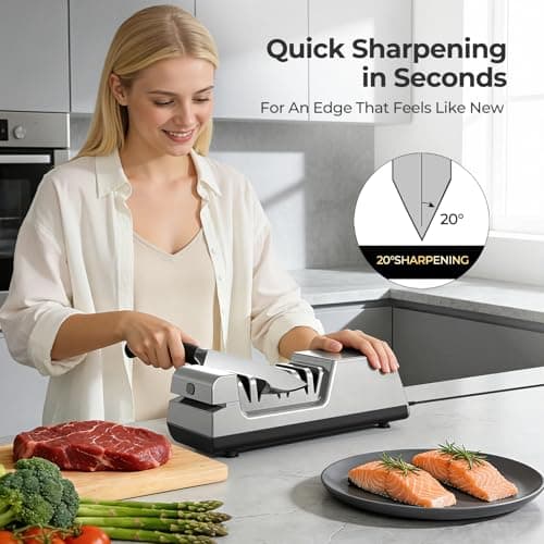 Narcissus Knife Sharpener, 3 Stages Diamond Electric Knife Sharpener for Stainless Steel and Ceramic Kitchen Knives, 40 Seconds Quick Repairing & Polishing, Open Design Port for Scissors Sharpening view 3