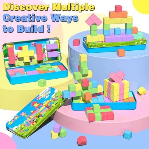 Goodtiles Mini Magnetic Blocks, Travel Outdoor Toys for Kids Ages 3-5 4-8, Magnet Cubes with Iron Box, STEM Montessori Sensory Building Toys, Ideal Gifts for Toddlers Boys Girls Birthday view 3