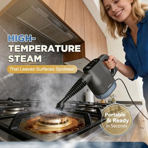 Handheld Steam Cleaner for Home, 1350W, 3s Heat-Up, 350 mL | Portable steam cleaner with 2 levels, a 9.84 ft cord, and 10 tools for kitchens, bathrooms, windows, fabrics, and crevices view 6