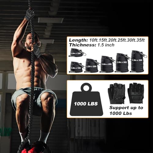 Climbing Rope Gym Workout - 1.5 Inch Dia 10FT 15FT 20FT 25FT 30FT 35FT 40FT 50FT Heavy Duty Work Out Rope Exercise Climbing Ropes for Adults Kids Fitness & Strength Training Outdoor & Indoor - Black view 4