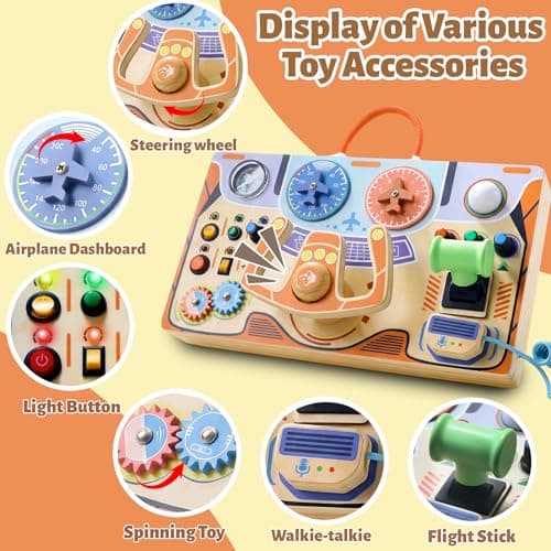 Montessori Busy Board for Toddlers 2-4|Wood LED Sensory Steering Wheel Toys view 2