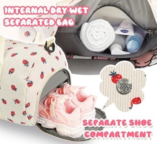WOOMADA Kids Duffle Bag with Shoe Compartment, Cute Dance Gymnastics Cheer Ballet Overnight Sleepover Weekend Bag, Birthday Gifts for 4 5 6 7 8 9 10 11 12 13 Year Old Tween Teen Girls（beige-S） view 5