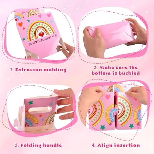 Teacher Appreciation Gifts in Bulk - 24Pcs 2 Cup Disposable Drink Carrier with Handle Greeting Card and Ribbon, Paper Cardboard Coffee Drink Holder for Delivery, Caddy Cup Carriers Accessories view 3