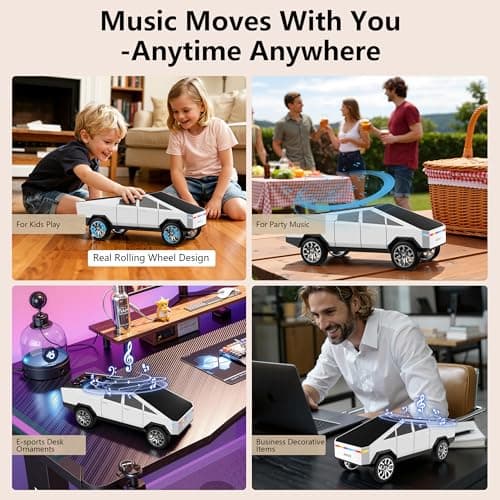 AONOX Cybertruck Bluetooth Speaker for Car, Mini Wireless Speaker with LED Lights, FM Radio, USB/TF Card, TWS Stereo, Desk Gaming Outdoor Use, Gift for Car Lovers view 4