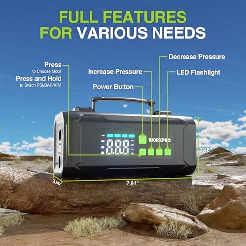 WORKPRO Tire Inflator Portable Air Compressor, 12V Electric Air Pump 150PSI for Car Tires with Pressure Gauge, 3X Faster Portable Tire Inflator for Car Motorcycle Bicycle Ball with Dual Power Supply view 2