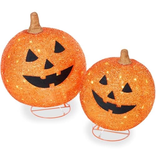 Best Choice Products 2pc Lighted Pop-Up Outdoor Halloween Pumpkin Set with Removeable Face, Fall Harvest Holiday Ball Decoration w/ 130 LED Lights view 1